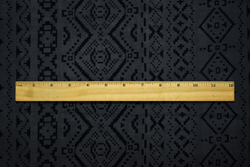 5 1/2 YD PC-Black Polyester Aztec Velvet Flocked Printed Chiffon Woven Fabric