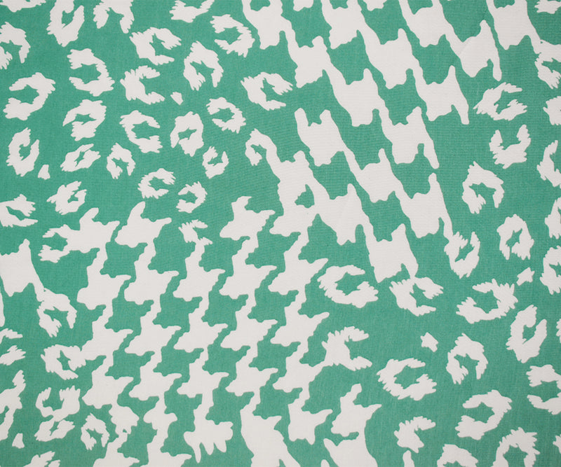 Ash Teal-White Polyester Abstract Cheetah Printed Faille Woven Fabric