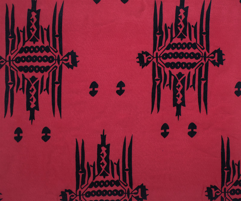 Red-Black Poly Aztec Motif Velvet Flocked Printed Chiffon Woven Fabric