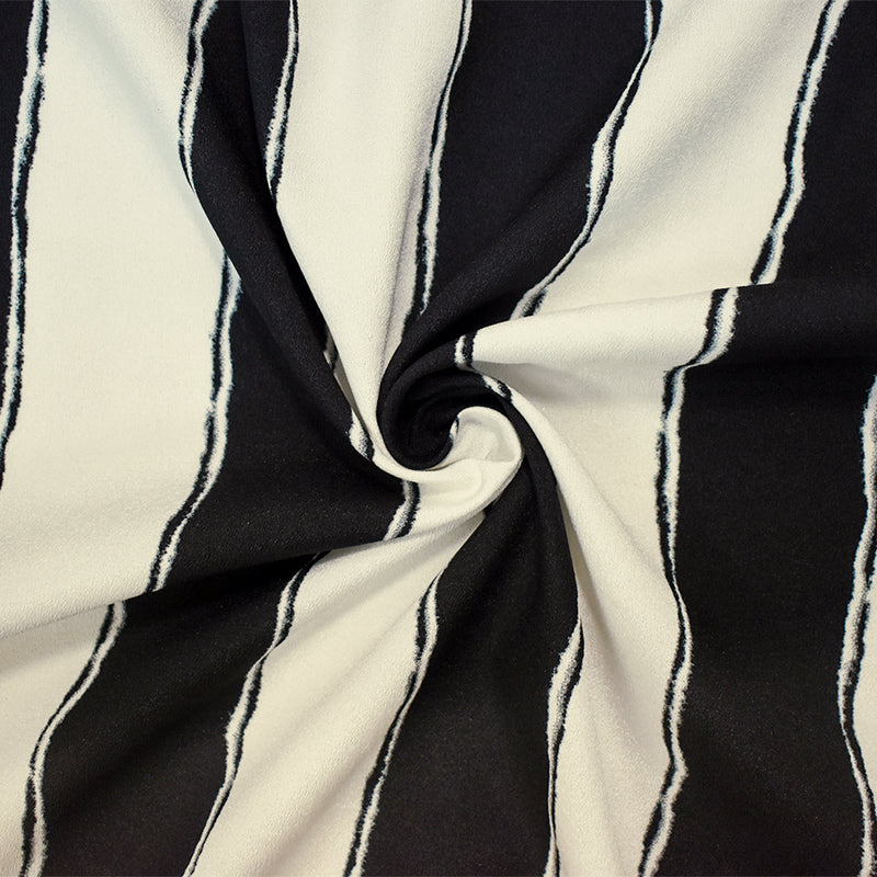 5 1/8 YD PC-Black-Pearl White Poly Stripe Printed Stretch Crepe Momie Woven Fabric