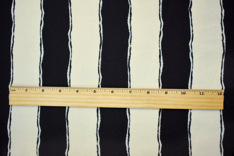 5 1/8 YD PC-Black-Pearl White Poly Stripe Printed Stretch Crepe Momie Woven Fabric
