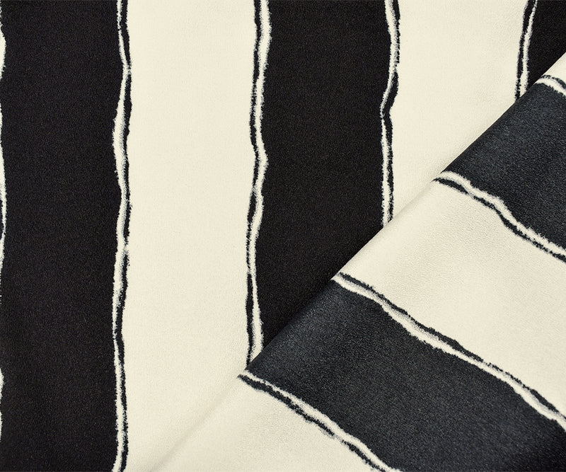 5 1/8 YD PC-Black-Pearl White Poly Stripe Printed Stretch Crepe Momie Woven Fabric
