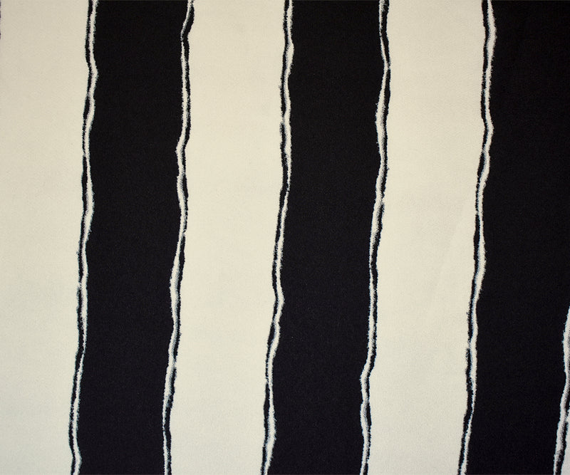 5 1/8 YD PC-Black-Pearl White Poly Stripe Printed Stretch Crepe Momie Woven Fabric
