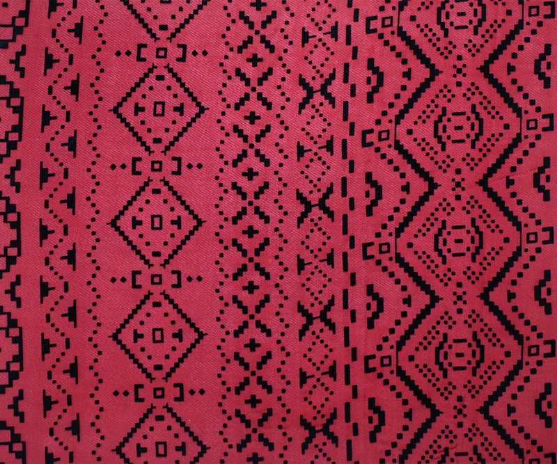 Red-Black Poly Aztec Geometric Velvet Flocked Printed Chiffon Woven Fabric