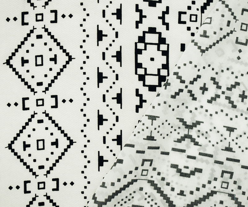 White-Black Polyester Aztec Velvet Flocked Printed Chiffon Woven Fabric