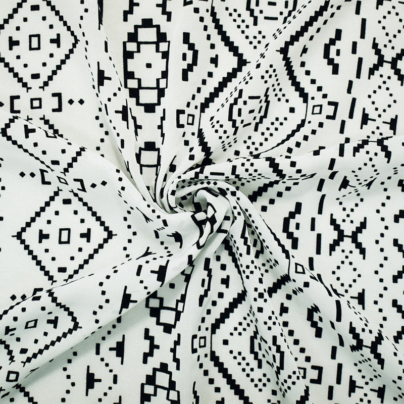 White-Black Polyester Aztec Velvet Flocked Printed Chiffon Woven Fabric