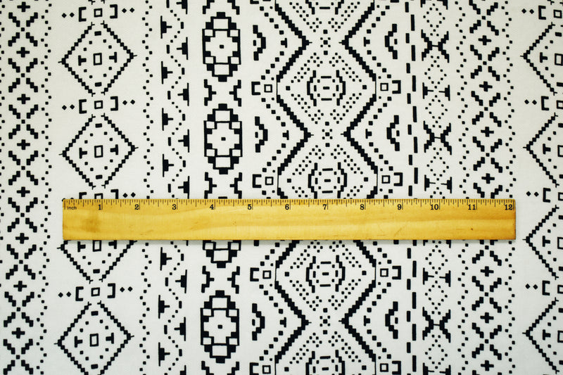 White-Black Polyester Aztec Velvet Flocked Printed Chiffon Woven Fabric
