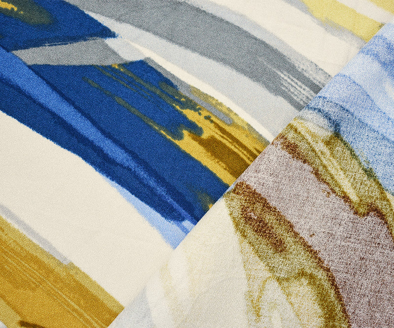 Brown-Blue-Multi Rayon Abstract Printed Crepe Dobby Woven Fabric