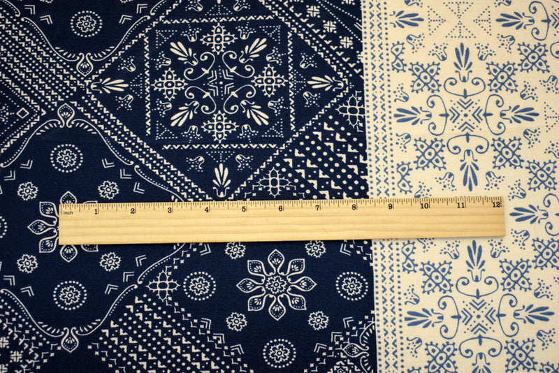 Deep Navy Blue-Multi Poly Bandana Printed Pebble Crepe Woven Fabric