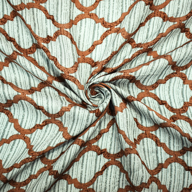 Brown-Gray-Multi Border Multi Pattern Printed Twill Woven Fabric