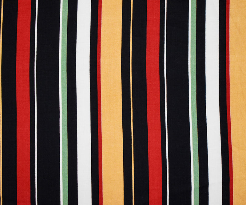 Black-Red-Multi Rayon Stripe Printed Challis Woven Fabric