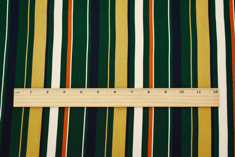 Green-Beige-Multi Rayon Stripe Printed Challis Woven Fabric