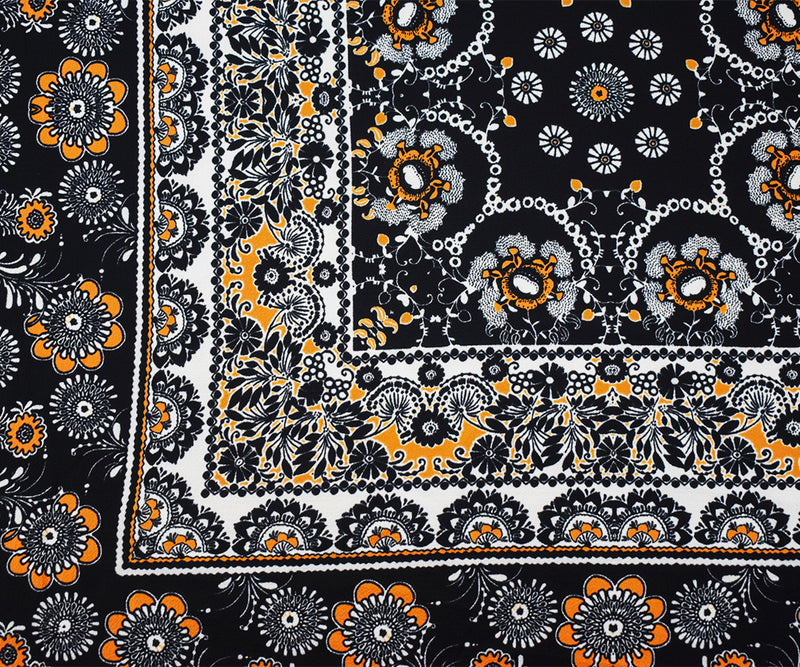 Black-Yellow-Ivory Poly Bandana Printed Pebble Crepe Woven Fabric