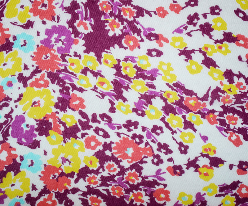 Deep Purple-Orange-Multi Poly Floral Printed Chiffon Woven Fabric