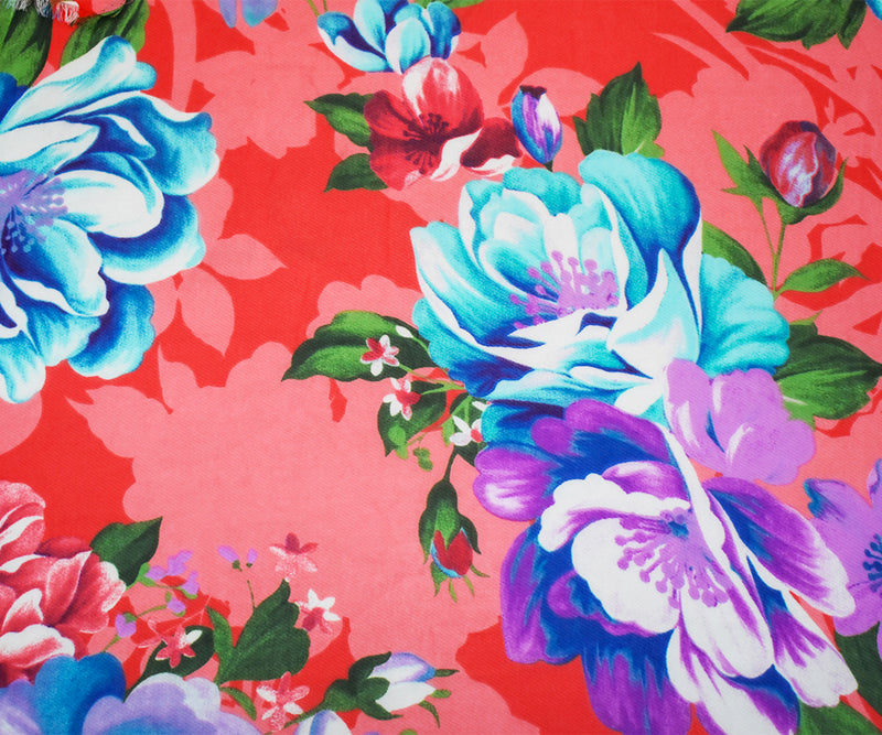 Coral-Orange-Multi Poly Floral Printed Chiffon Woven Fabric