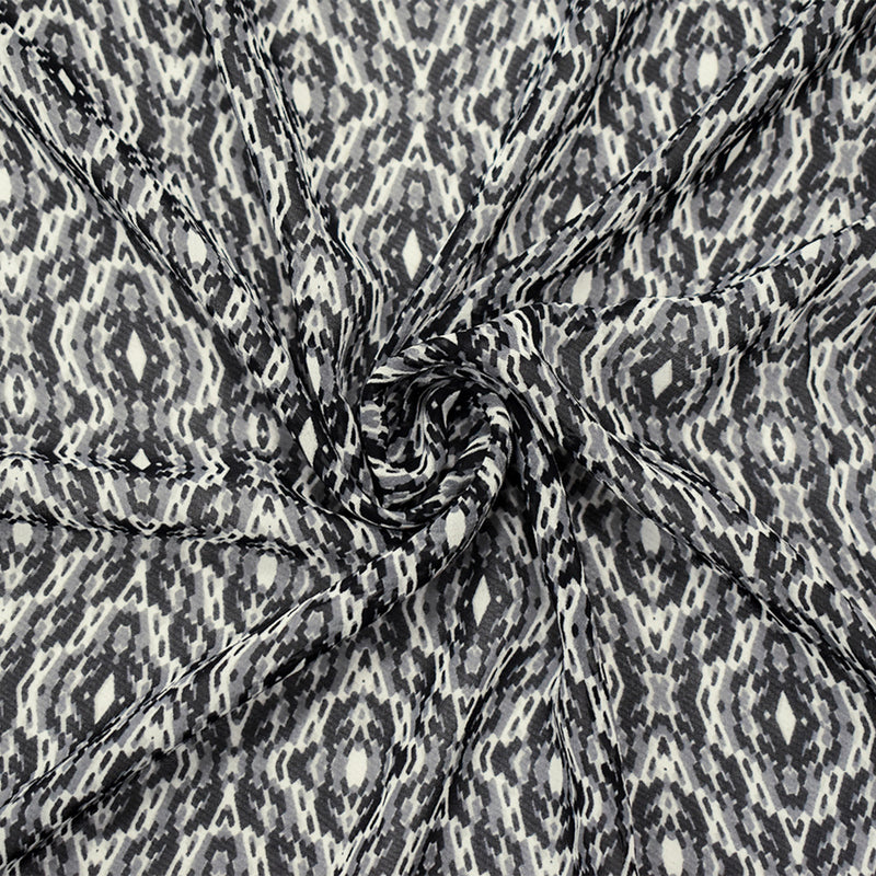 Black-Gray-White Polyester Aztec Printed Chiffon Woven Fabric