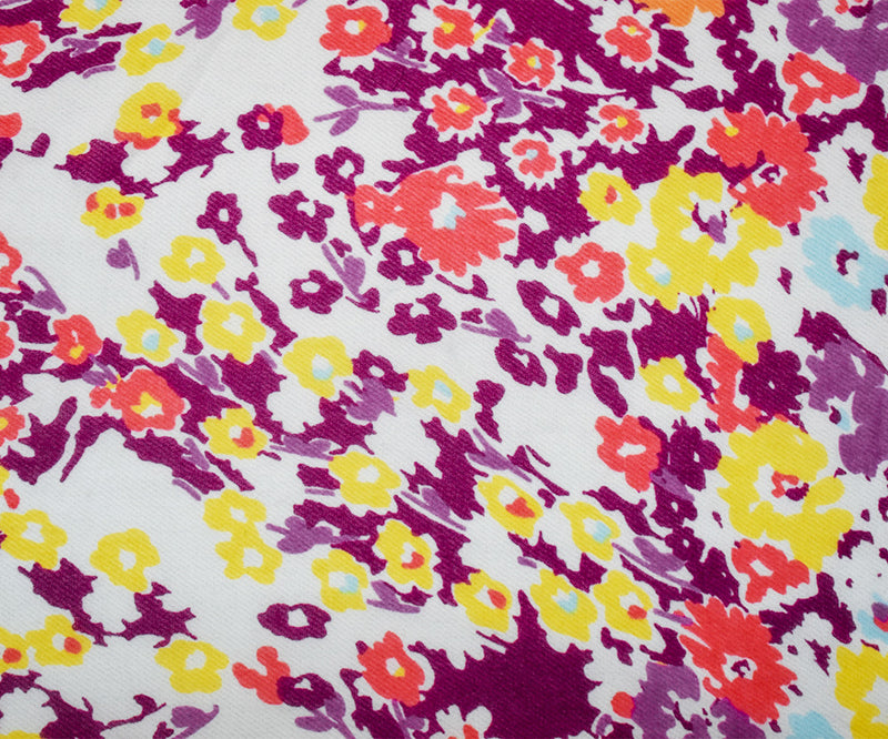 Red-Orange-Multi Poly Floral Printed Chiffon Woven Fabric