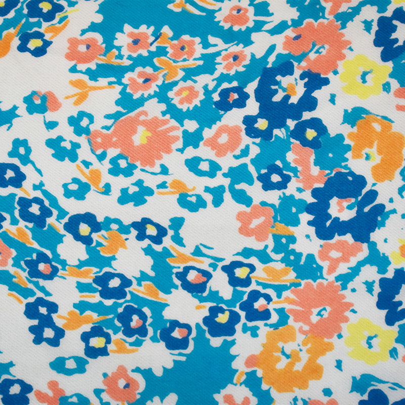 Blue-Orange-Multi Polyester Floral Printed Chiffon Woven Fabric