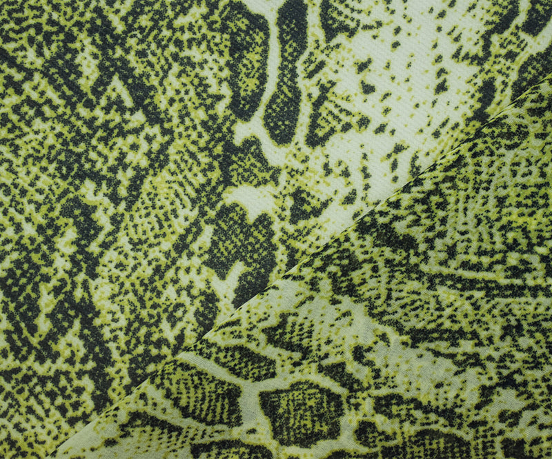 Lime Green-Multi Polyester Reptile Skin Printed Chiffon Fabric