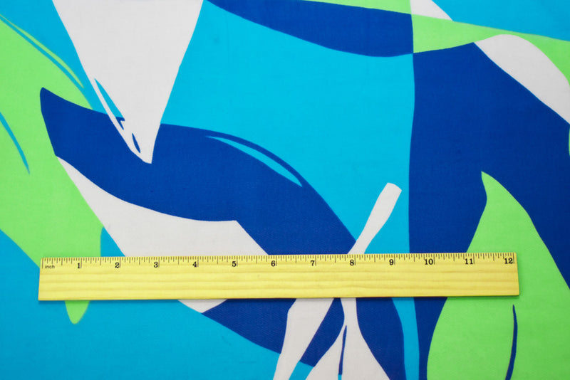 Blue-Green-Multi Polyester Leaves Printed Chiffon Woven Fabric