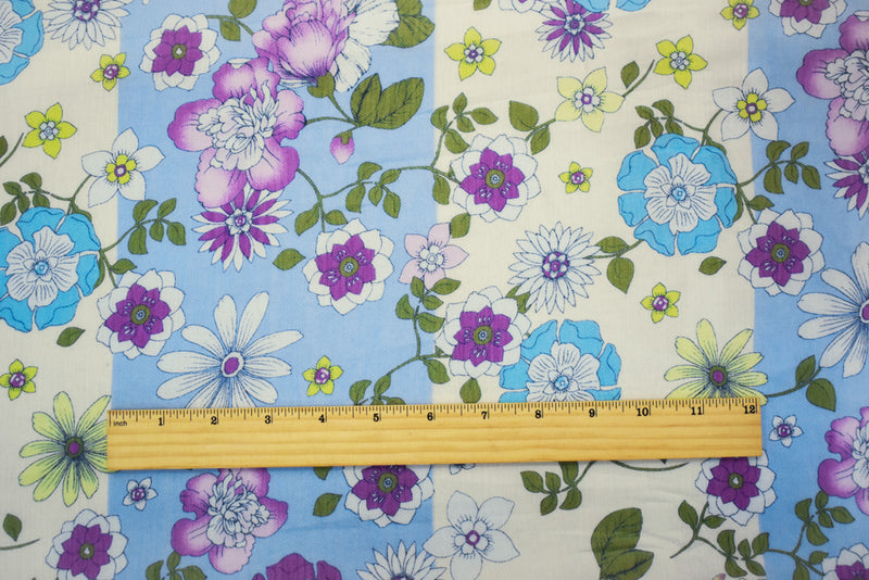 Light Blue-Multi Polyester Floral Printed Yoryu Crinkled Chiffon Fabric