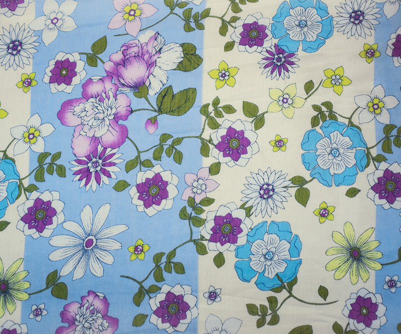 Light Blue-Multi Polyester Floral Printed Yoryu Crinkled Chiffon Fabric