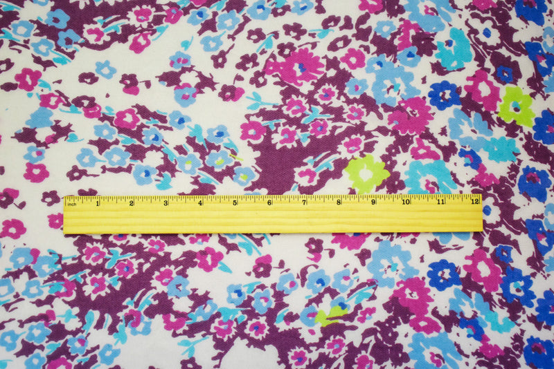 Purple-Blue-Multi Polyester Floral Printed Chiffon Woven Fabric
