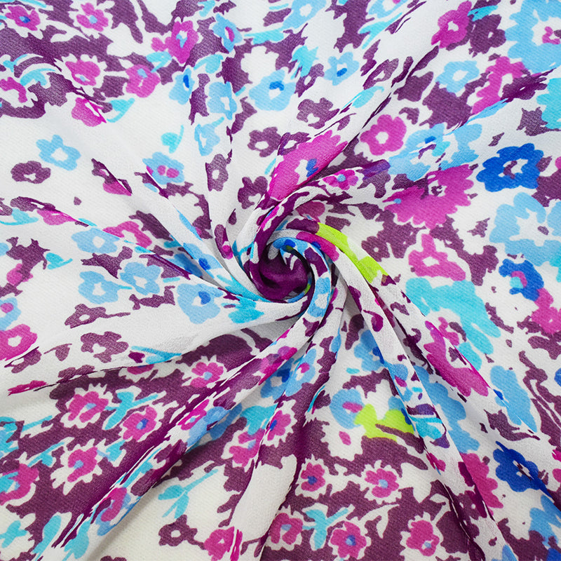 Purple-Blue-Multi Polyester Floral Printed Chiffon Woven Fabric