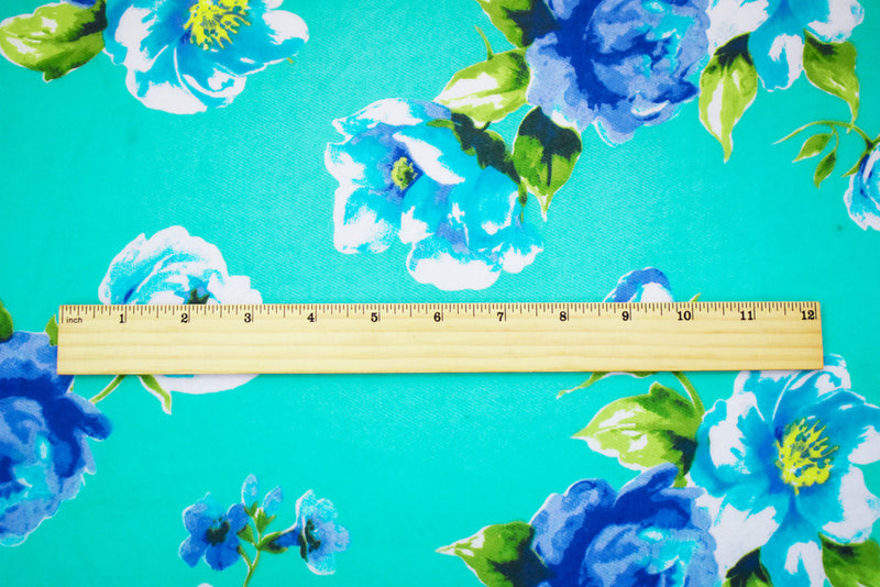Teal-Blue-Multi Polyester Floral Printed Chiffon Woven Fabric