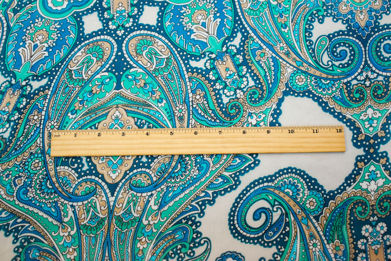 Turquoise-Multi Poly Paisley Baroque Printed Chiffon Woven Fabric