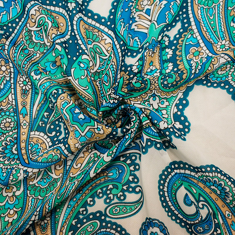 Turquoise-Multi Poly Paisley Baroque Printed Chiffon Woven Fabric
