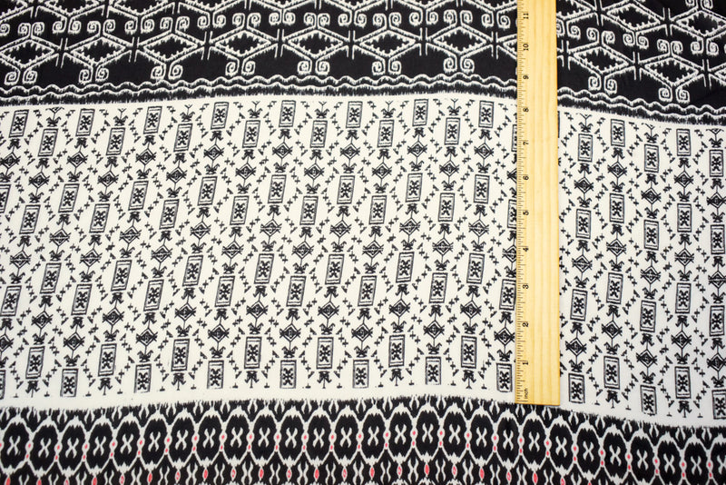 Black-Off-White-Orange Poly Aztec Striped Printed Chiffon Woven Fabric
