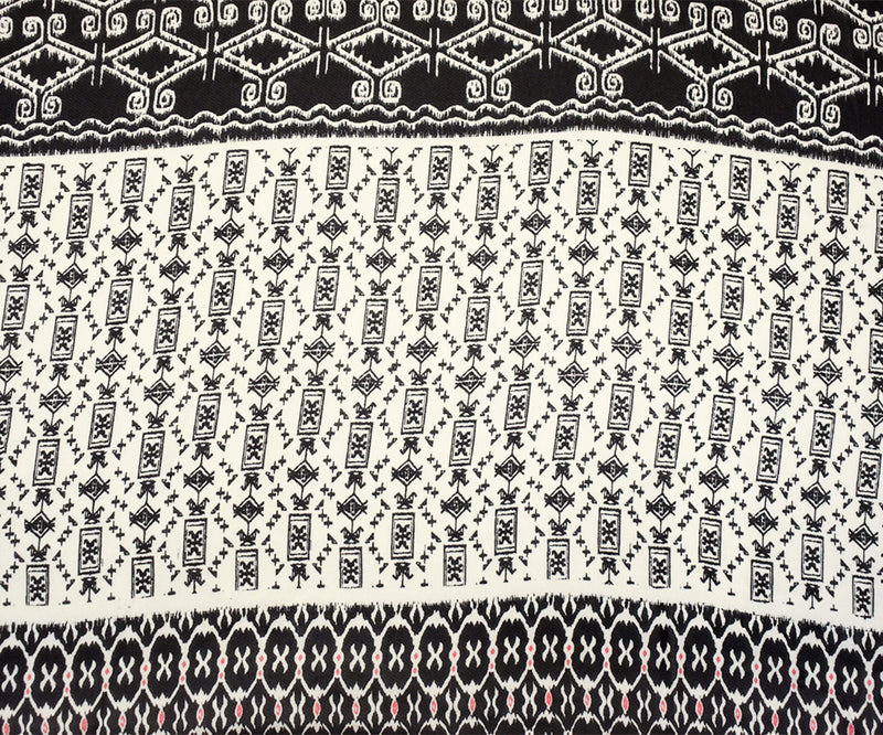 Black-Off-White-Orange Poly Aztec Striped Printed Chiffon Woven Fabric