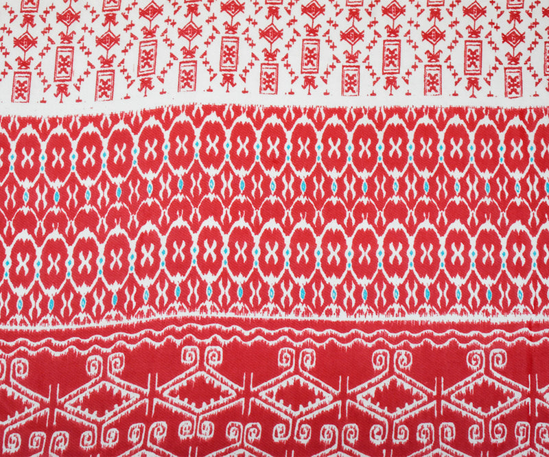 Red-Ivory-Turquoise Poly Aztec Border Printed Chiffon Woven Fabric