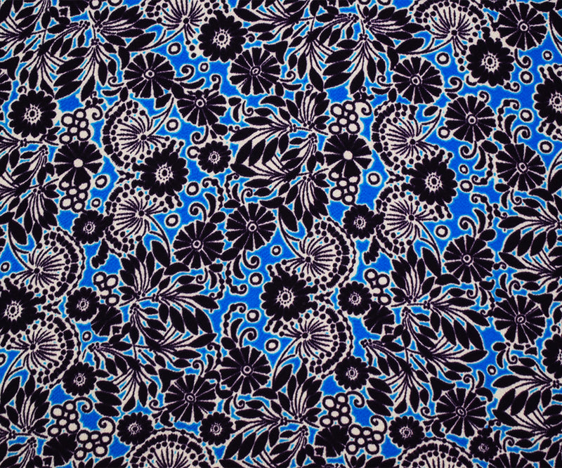 Deep Purple-Aqua-White Poly Floral Printed Pebble Crepe Woven Fabric