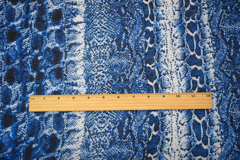 Blue-Black-White Poly Reptile Printed Chiffon Woven Fabric