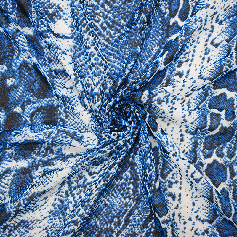 Blue-Black-White Poly Reptile Printed Chiffon Woven Fabric