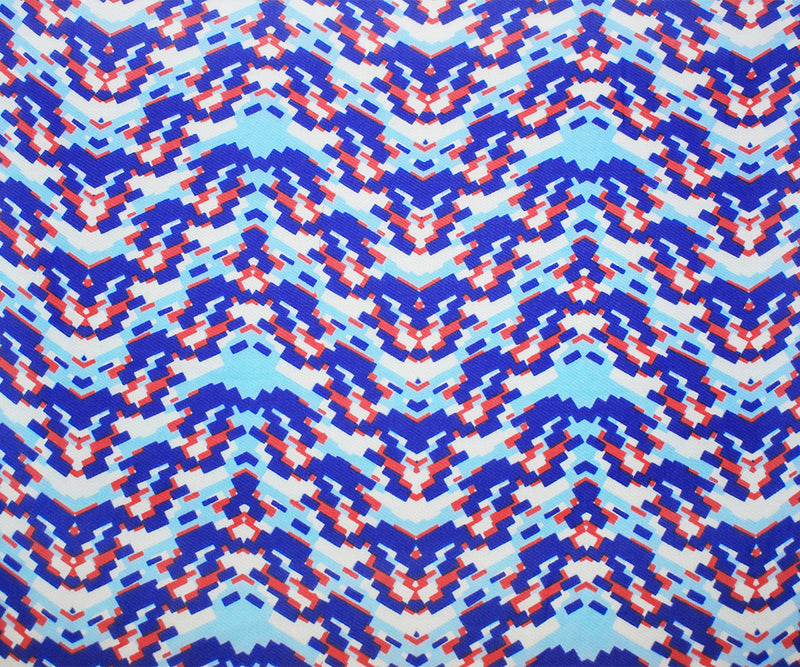 Blue-Red-White Poly Pixel Chevron Printed Chiffon Woven Fabric