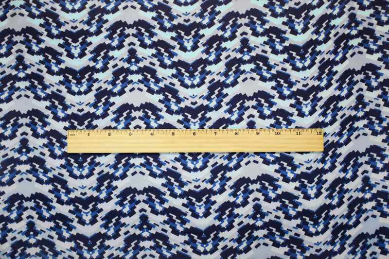 Blue-White Poly Pixel Chevron Printed Chiffon Woven Fabric