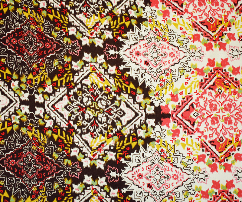 Orange-Brown-Multi Poly Aztec Printed Georgette Crepe Woven Fabric