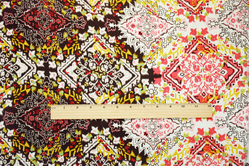 Orange-Brown-Multi Poly Aztec Printed Georgette Crepe Woven Fabric