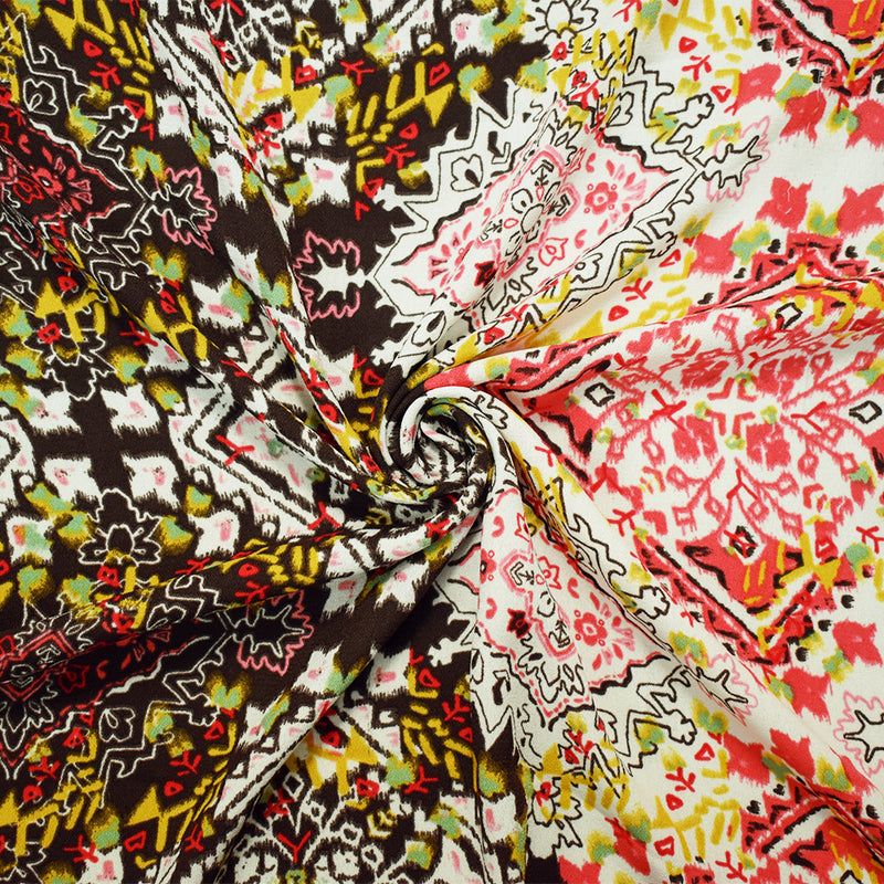 Orange-Brown-Multi Poly Aztec Printed Georgette Crepe Woven Fabric