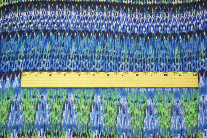 Blue-Green-Multi Polyester Aztec Ikat Printed Chiffon Woven Fabric