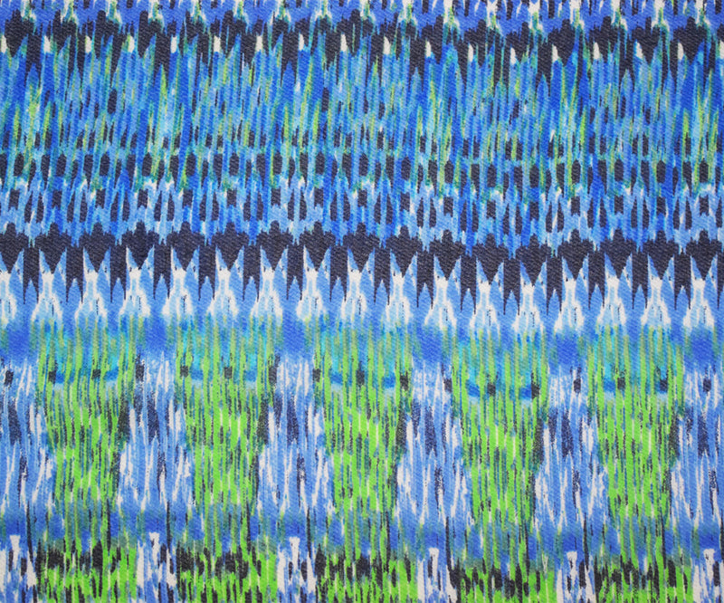 Blue-Green-Multi Polyester Aztec Ikat Printed Chiffon Woven Fabric