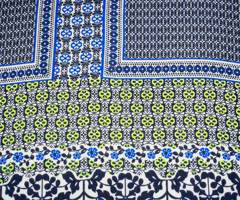 Deep Navy-Lime-Multi Border Printed Chiffon Woven Fabric