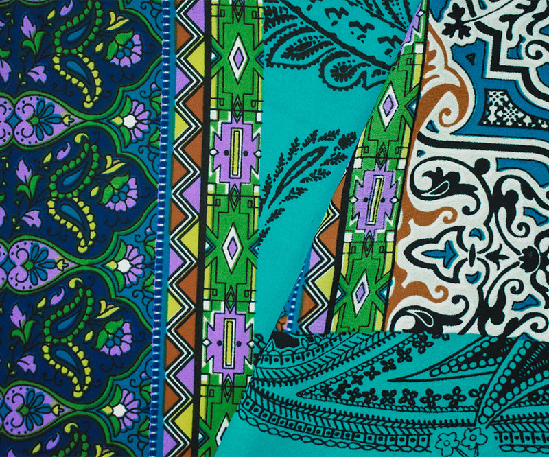 1 YD PC-Turquoise-Multi Poly Abstract Multi Pattern Printed Crepe Georgette Fabric