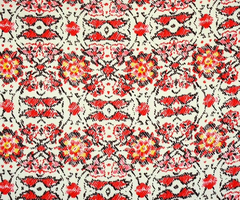 Orange-Brown-Multi Poly Floral Border Printed Crepe Georgette Woven Fabric