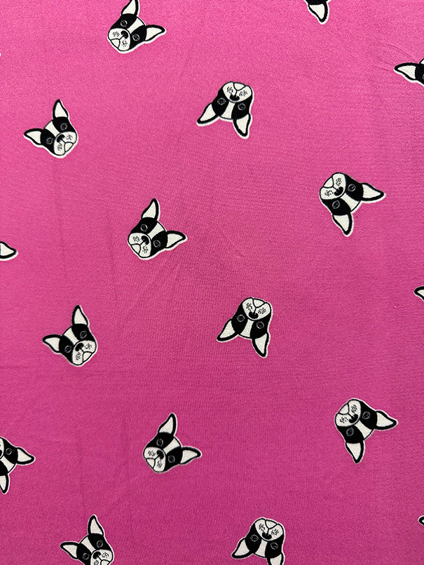 Pink Bulldog Print Double Brushed Jersey Knit Fabric