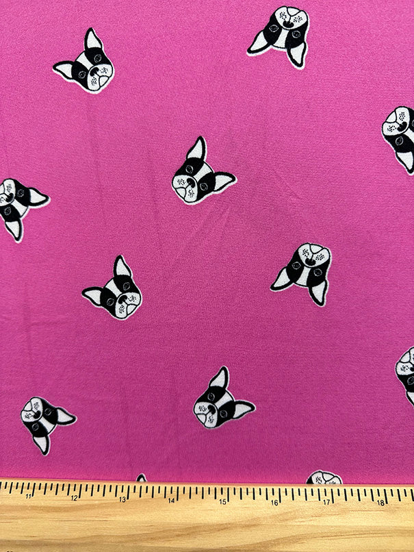 Pink Bulldog Print Double Brushed Jersey Knit Fabric