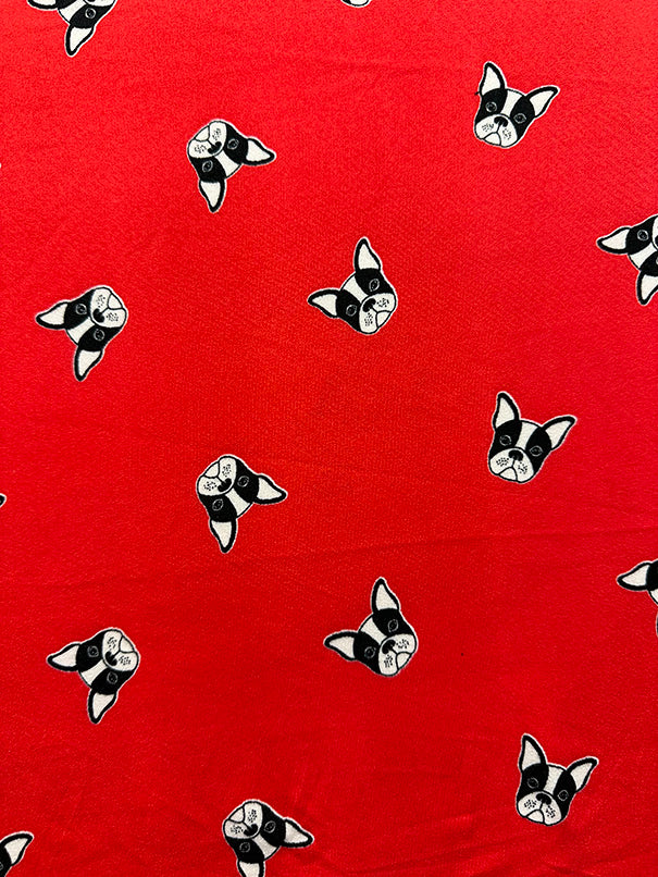 Bright Red Bulldog Print Double Brushed Jersey Knit Fabric